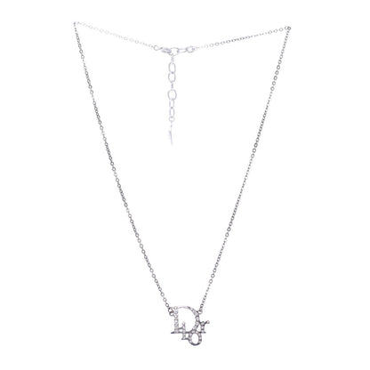 Christian Dior Crystal Logo Necklace Silver 3 of 6