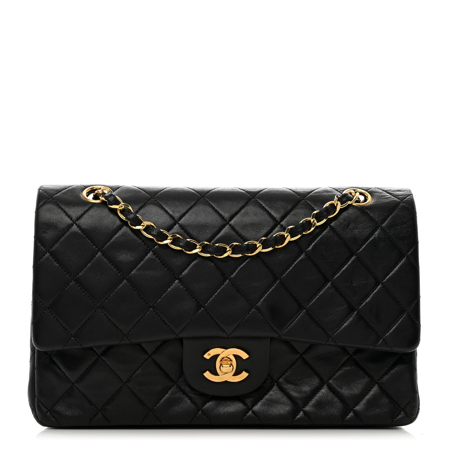 Lambskin Quilted Medium Double Flap Black