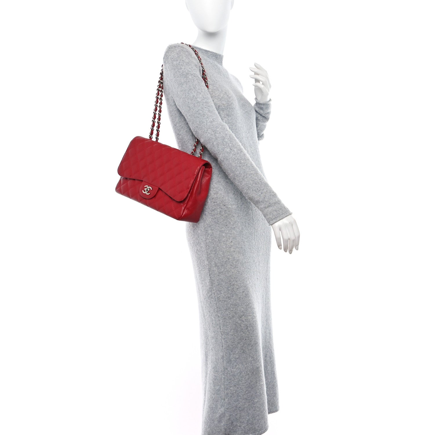 Chanel Caviar Quilted Jumbo Single Flap Red 2 of 11