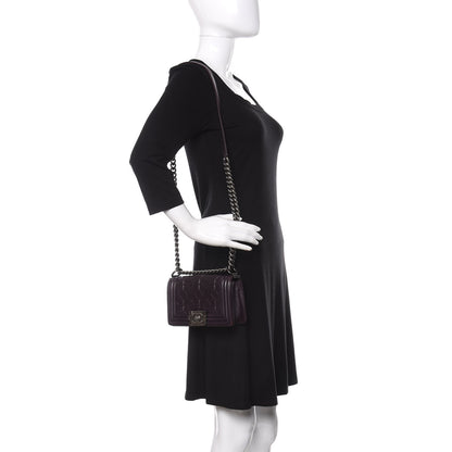 Chanel Calfskin Crystal Embossed Small Boy Flap Plum 3 of 15