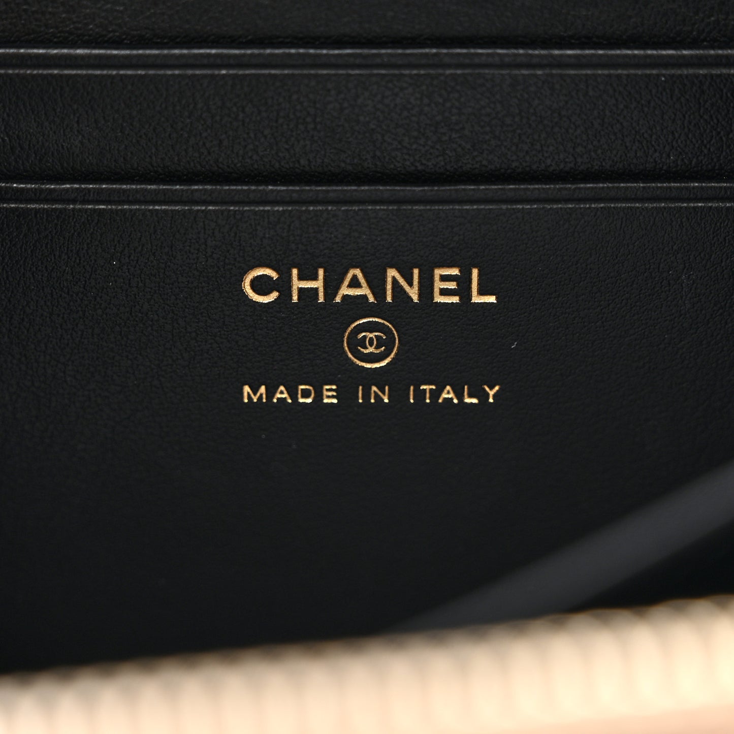 Caviar Quilted CC Filigree Vanity Clutch With Chain Beige Black