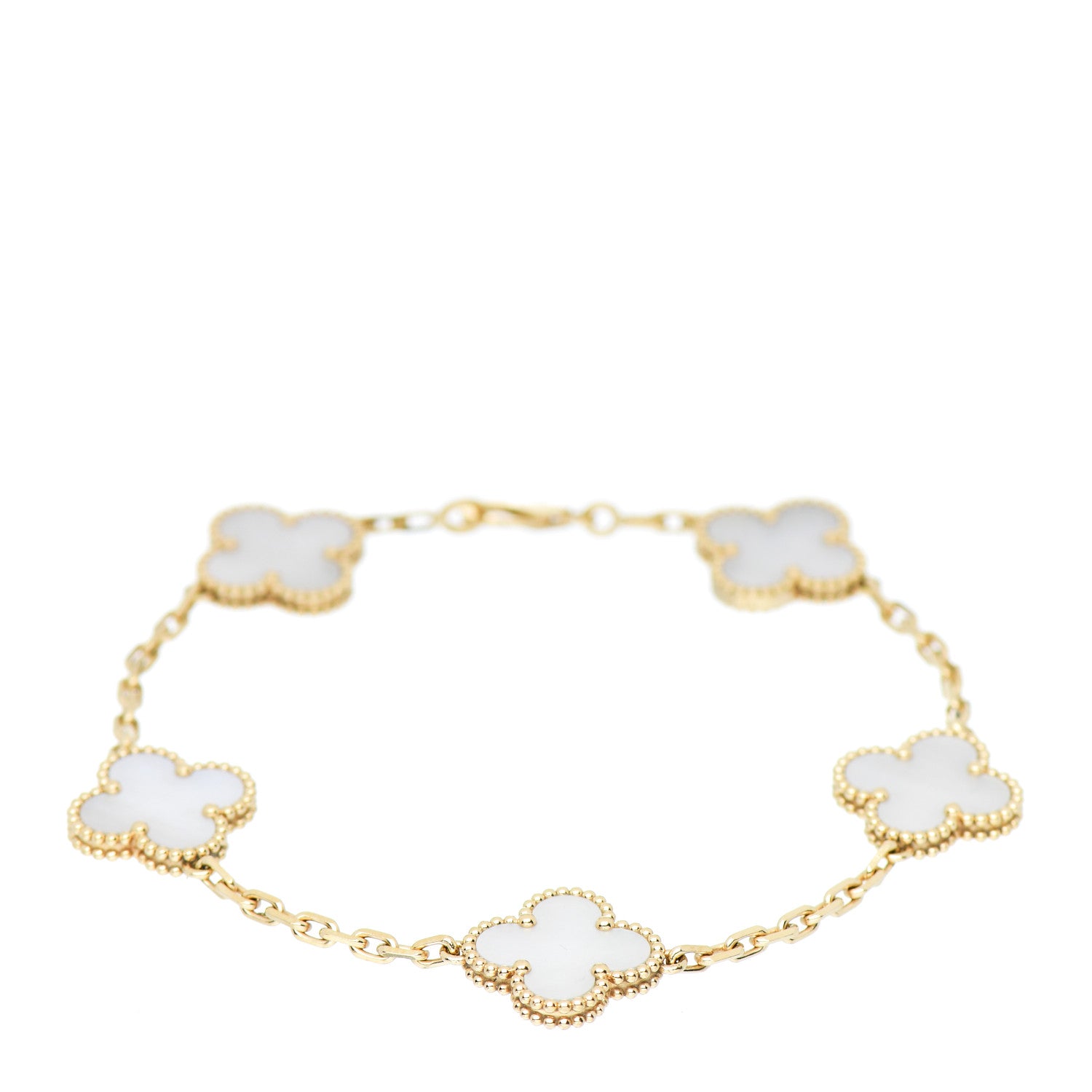 Van Cleef & Arpels 18K Yellow Gold Mother of Pearl 5 Motifs Vintage Alhambra Bracelet 1 of 5