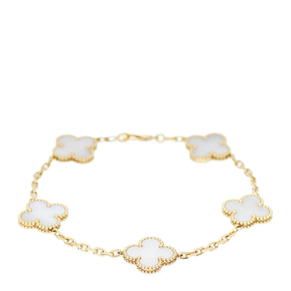 Van Cleef & Arpels 18K Yellow Gold Mother of Pearl 5 Motifs Vintage Alhambra Bracelet 1 of 5