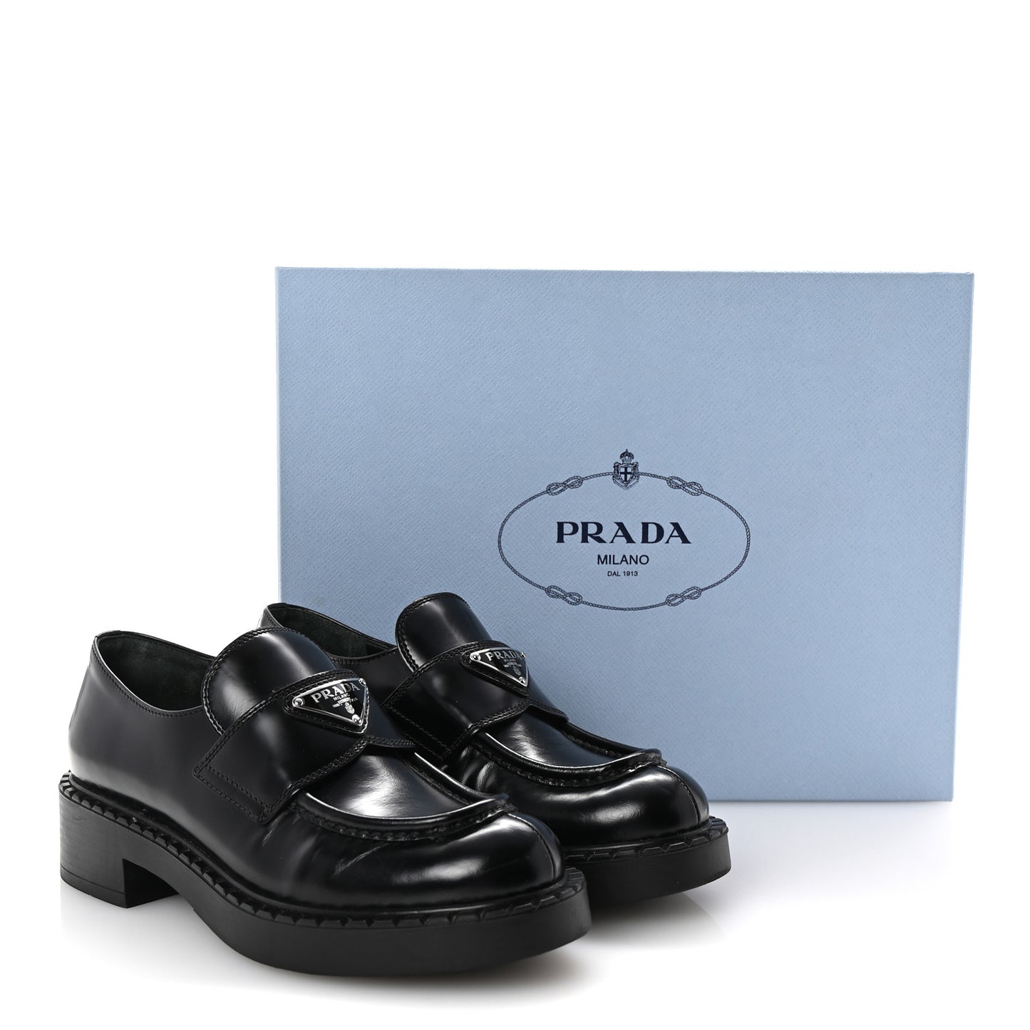 Spazzolato Metal Triangle Logo 50mm Loafers 36 Black