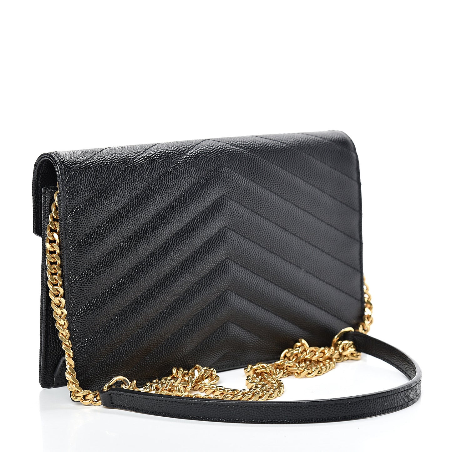 Grain De Poudre Matelasse Chevron Monogram Envelope Chain Wallet Black