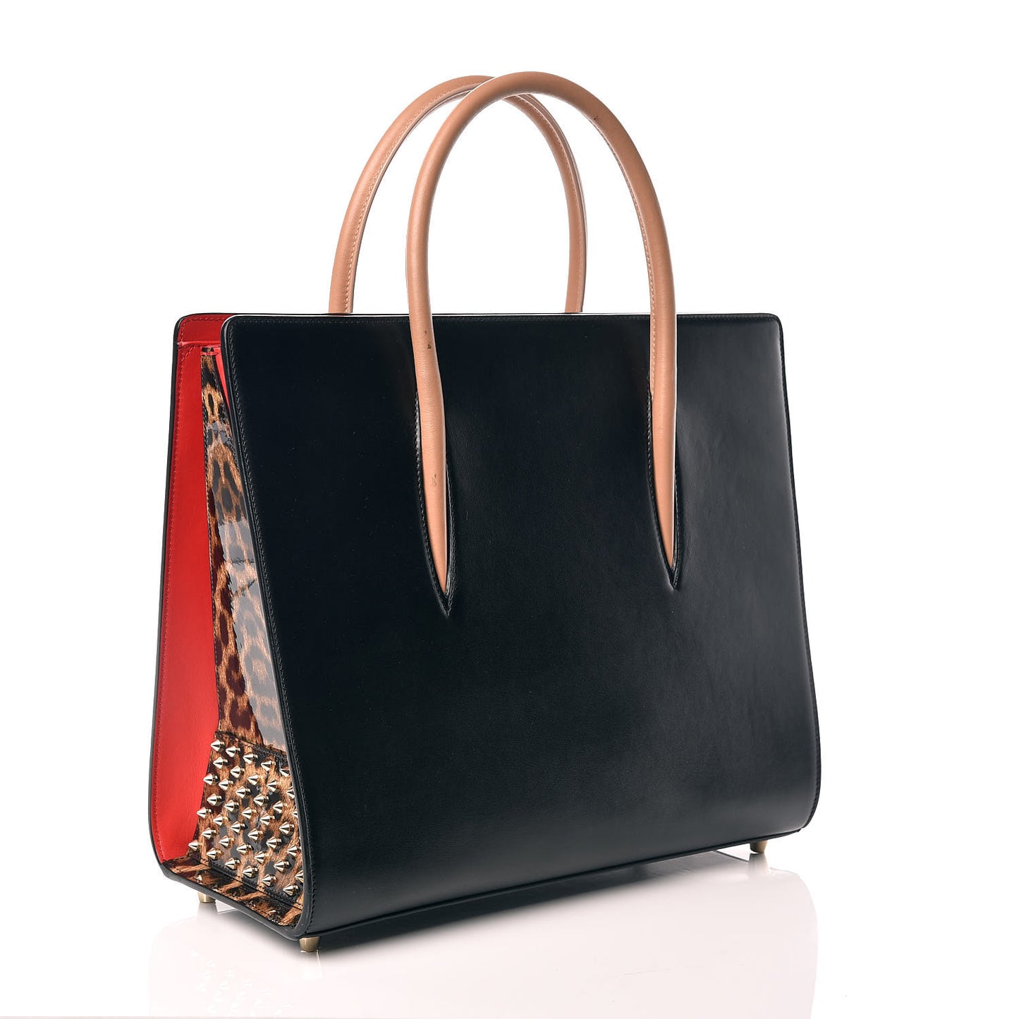 Calfskin Patent Leopard Spiked Large Paloma Black
