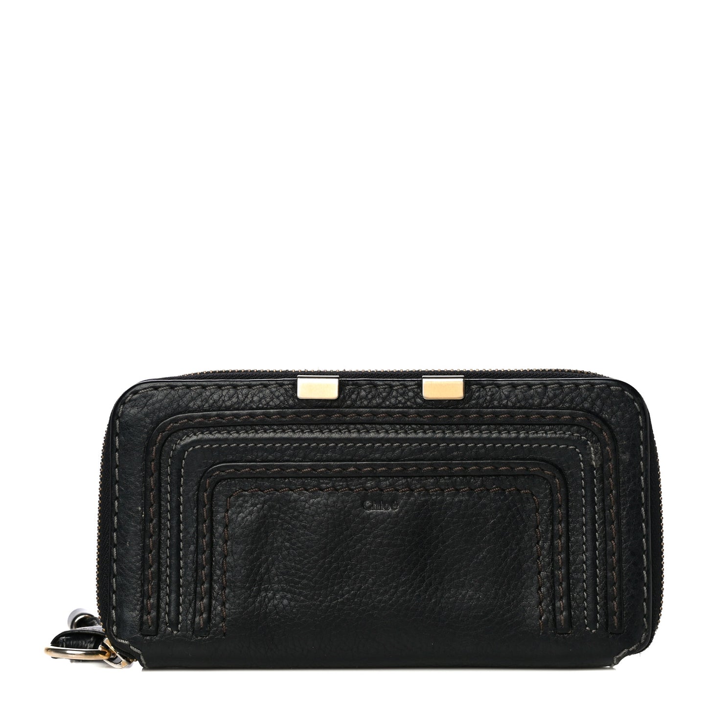 Grained Calfskin Marcie Long Zip Around Wallet Black