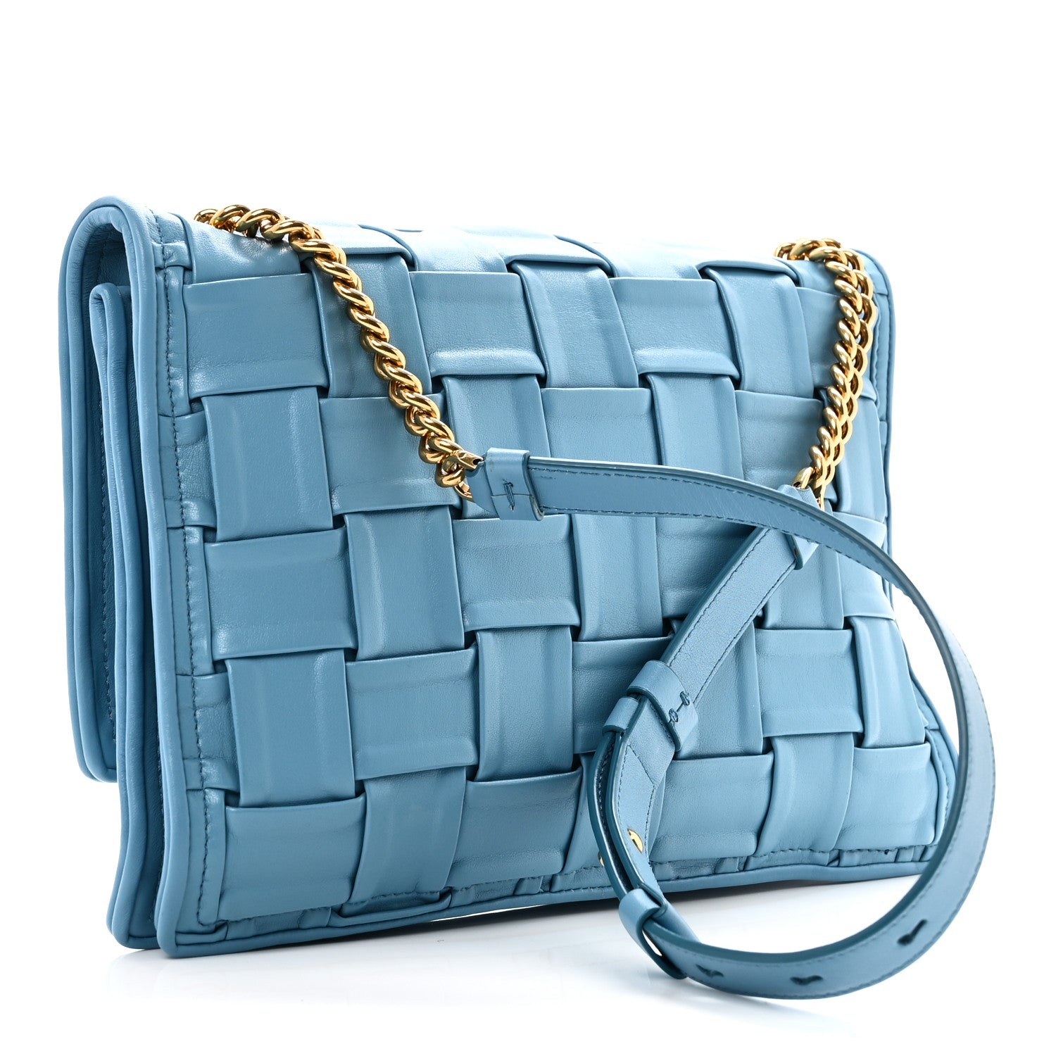 Salvatore Ferragamo Woven Calfskin Viva Bow Shoulder Bag Blue 3 of 11
