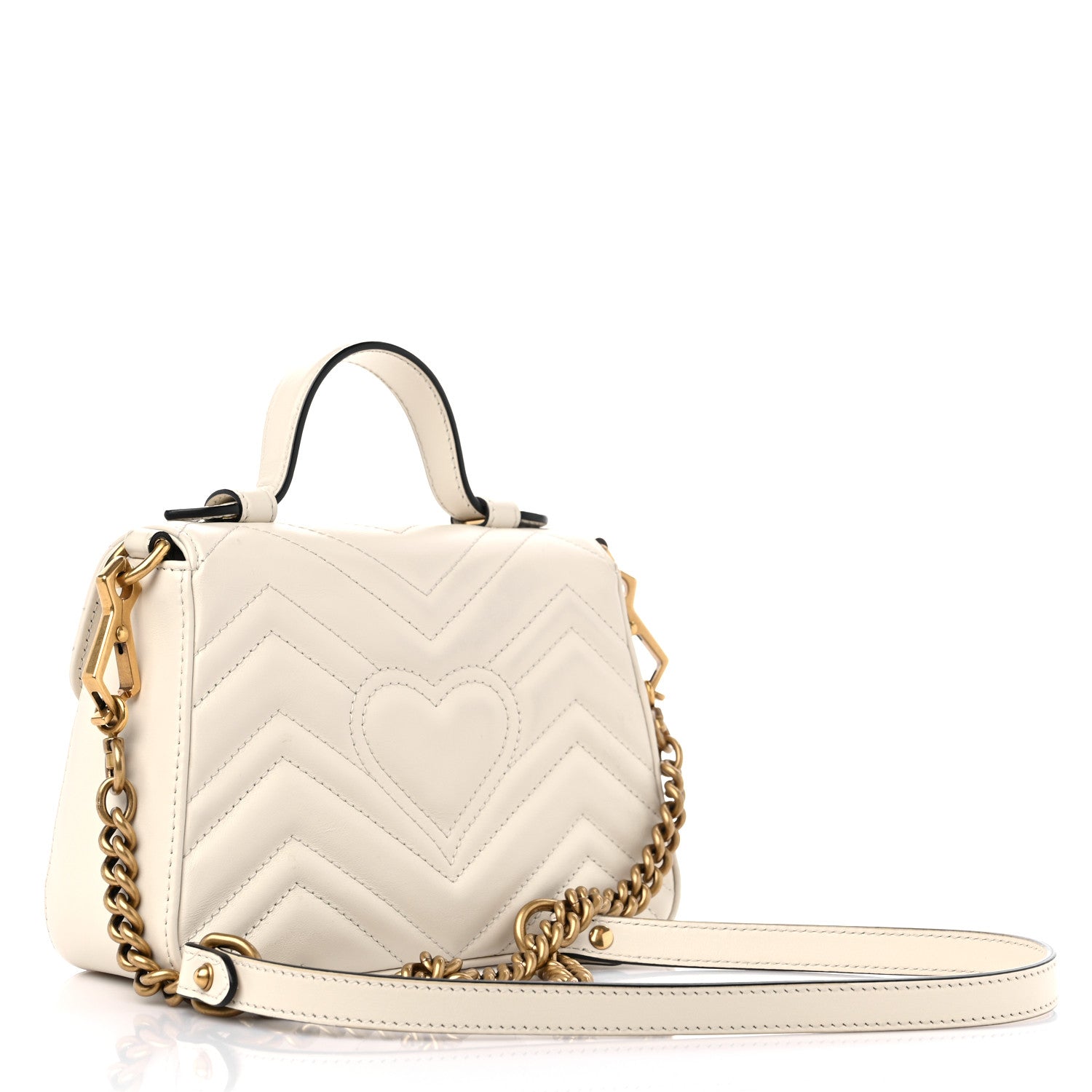 Gucci Calfskin Matelasse Mini GG Marmont Top Handle Shoulder Bag White 3 of 13