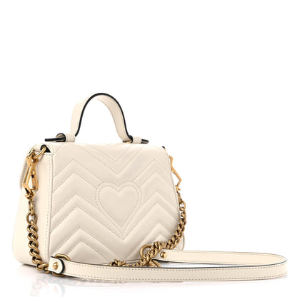 Gucci Calfskin Matelasse Mini GG Marmont Top Handle Shoulder Bag White 3 of 13
