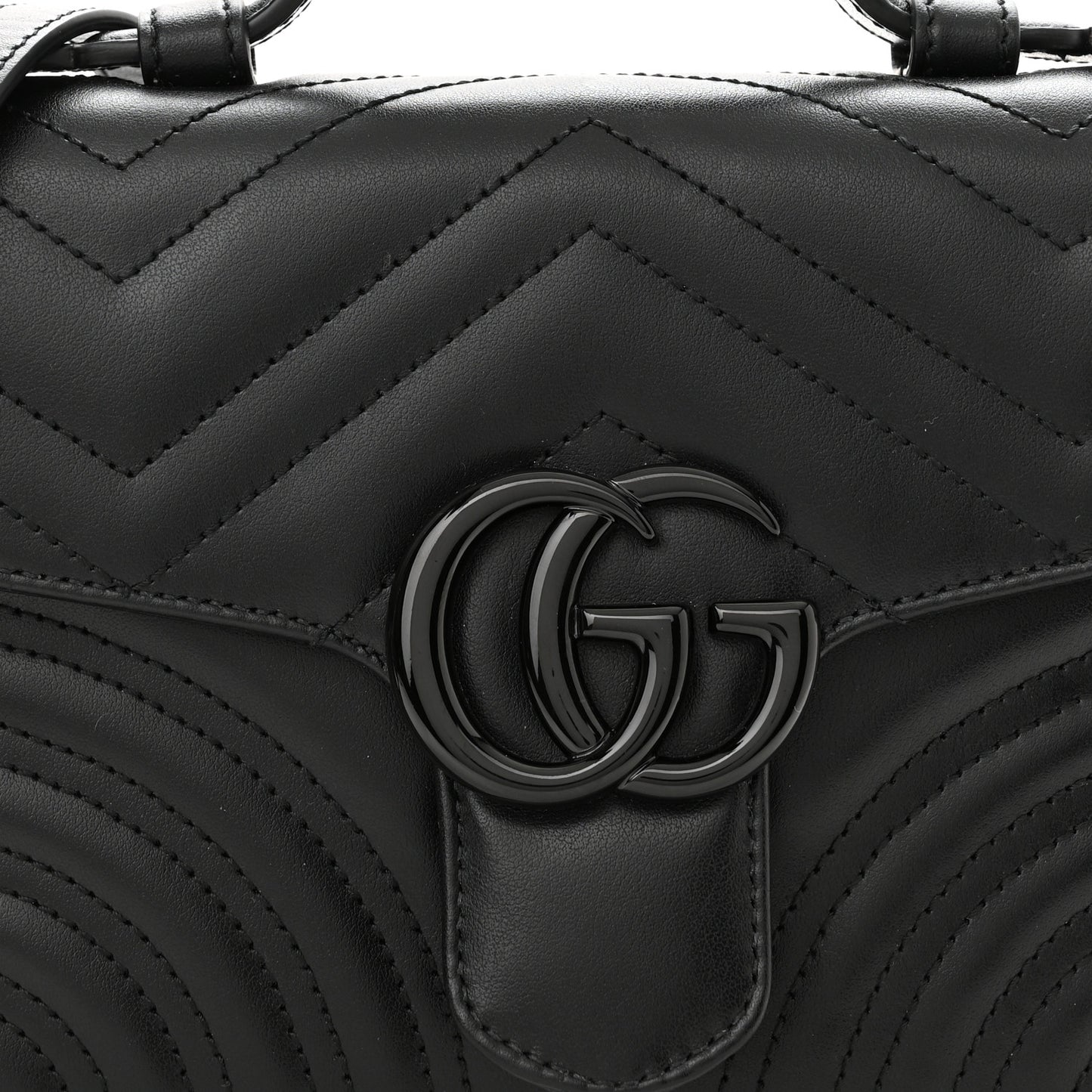 Calfskin Matelasse Monochrome Mini GG Marmont Top Handle Shoulder Bag Black