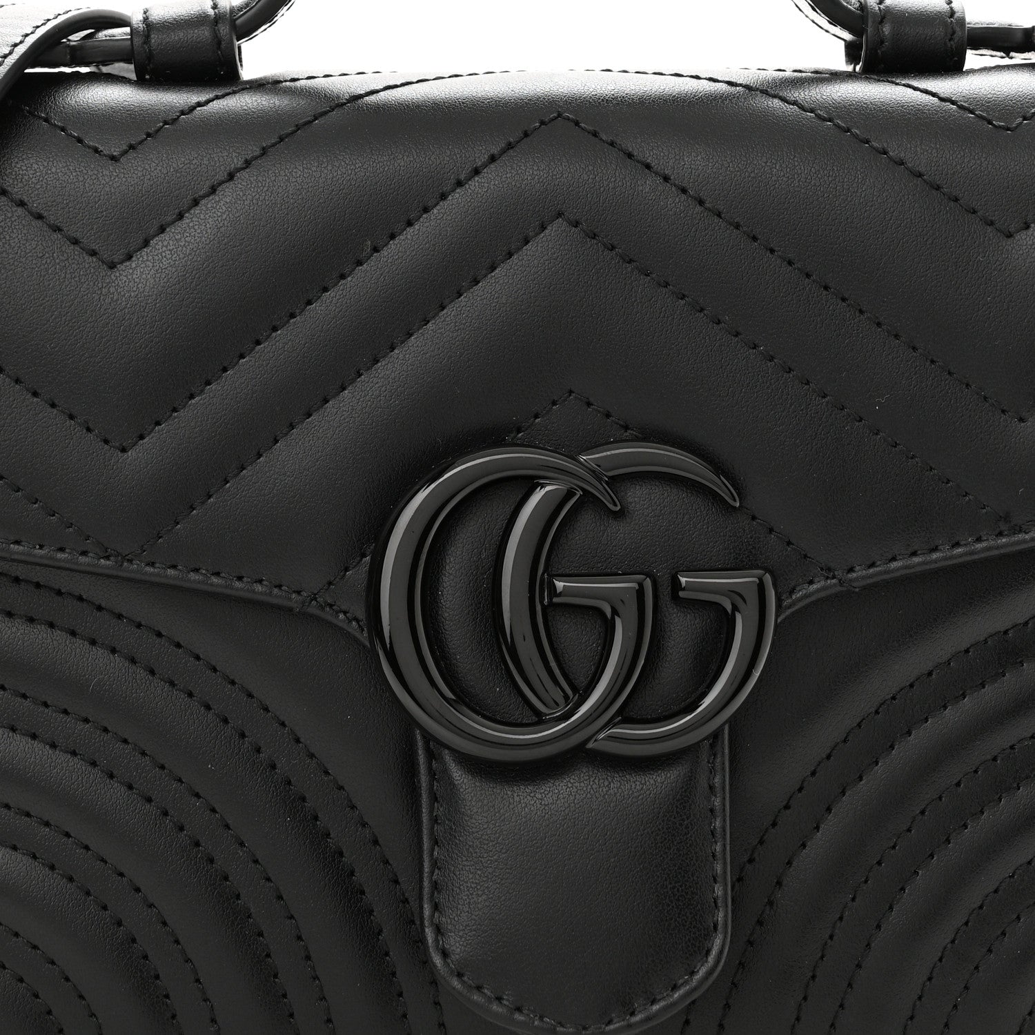 Gucci Calfskin Matelasse Monochrome Mini GG Marmont Top Handle Shoulder Bag Black 7 of 9