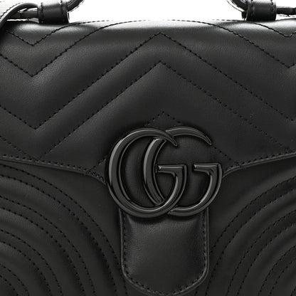 Gucci Calfskin Matelasse Monochrome Mini GG Marmont Top Handle Shoulder Bag Black 7 of 9