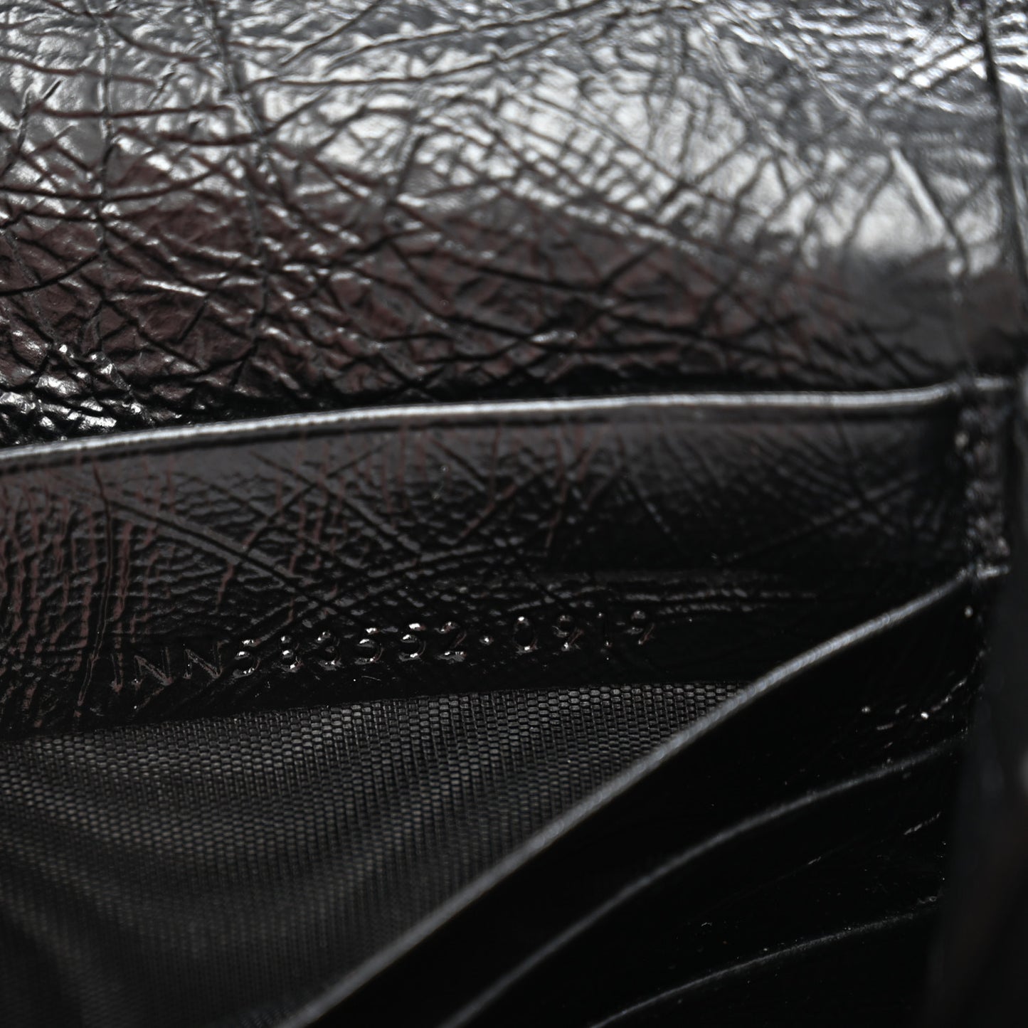 Crinkled Calfskin Matelasse Monogram Niki Wallet Black