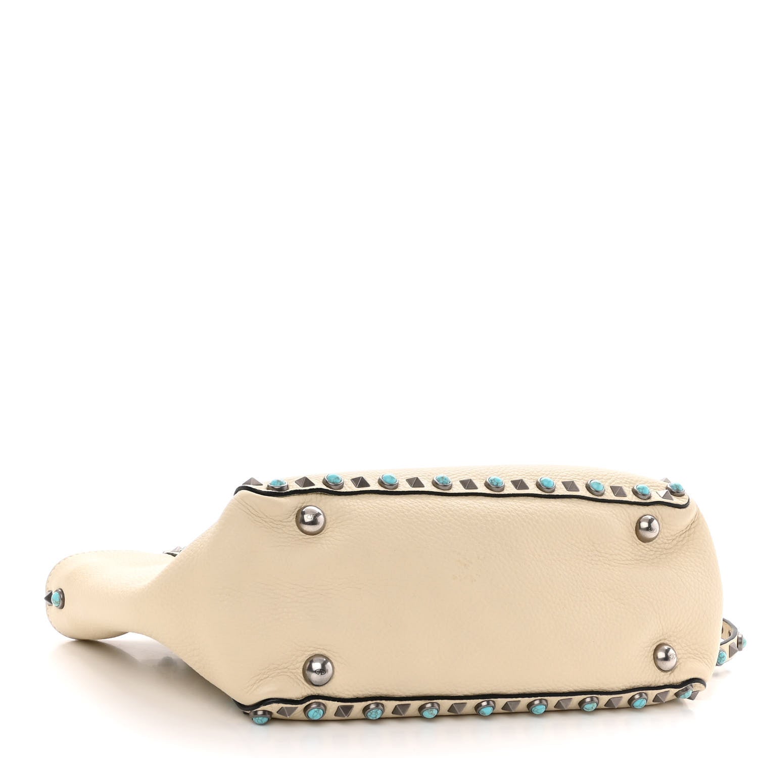 Valentino Garavani Grained Calfskin Turquoise Small Rockstud Rolling Tote Light Ivory 4 of 9