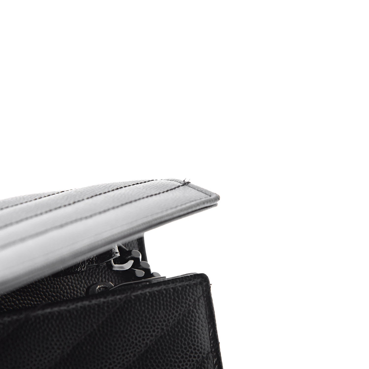 Saint Laurent Grain De Poudre Matelasse Chevron Monogram Chain Wallet Black 11 of 12