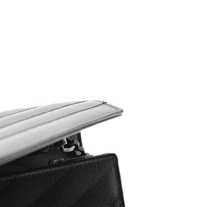 Saint Laurent Grain De Poudre Matelasse Chevron Monogram Chain Wallet Black 11 of 12