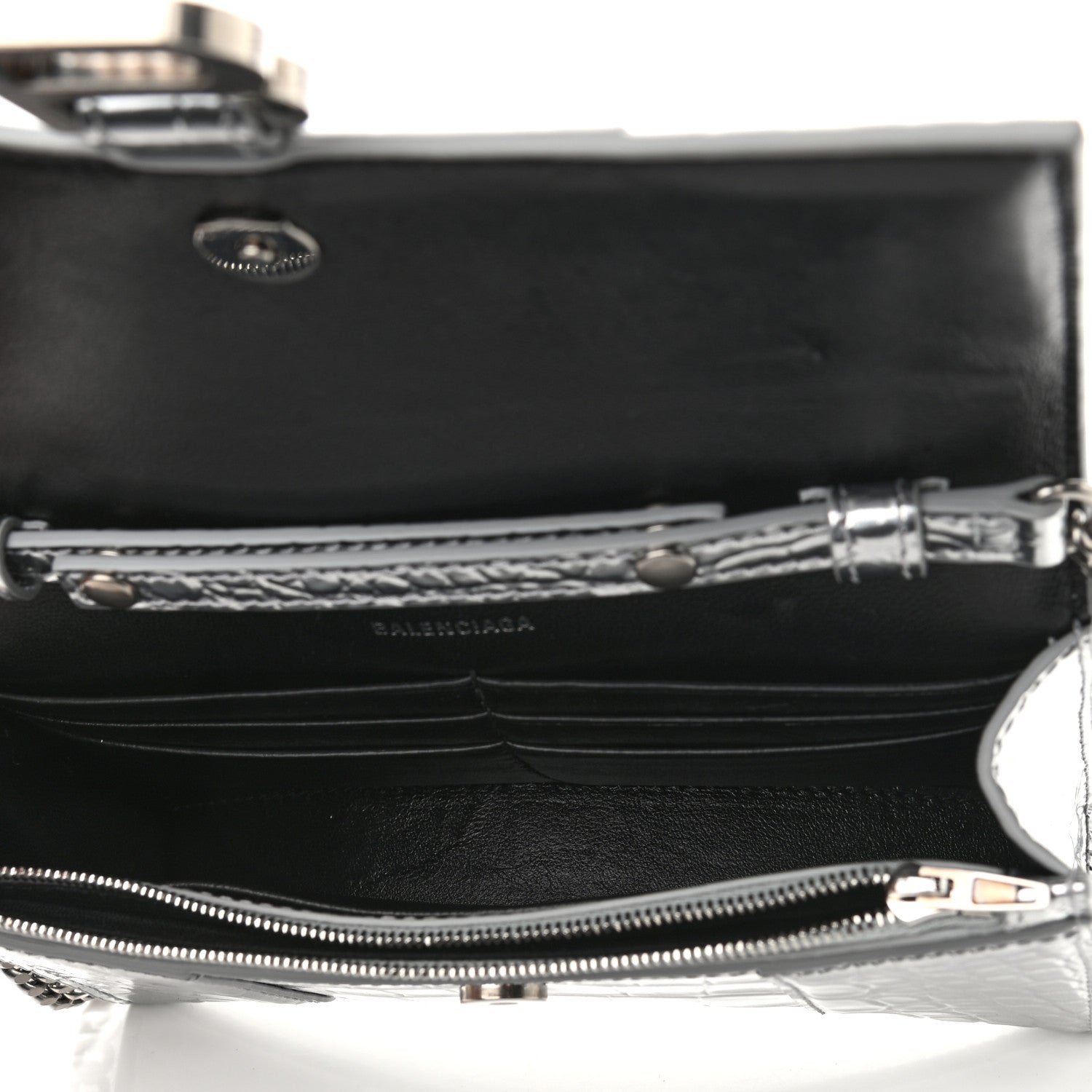 Balenciaga Metallic Calfskin Crocodile Embossed Hourglass Chain Bag Silver 7 of 8