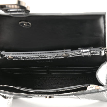 Balenciaga Metallic Calfskin Crocodile Embossed Hourglass Chain Bag Silver 7 of 8