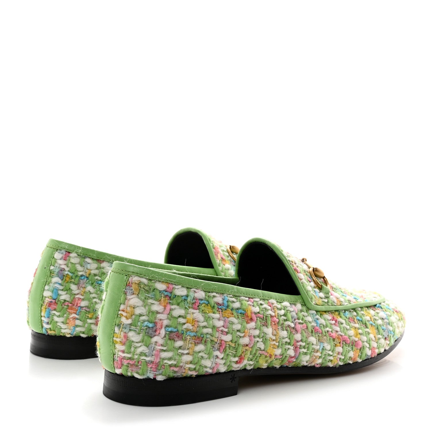 Gucci Tweed Multicolor Malaga Kid Horsebit Womens Jordaan Loafers 40 Green Multicolor 4 of 9