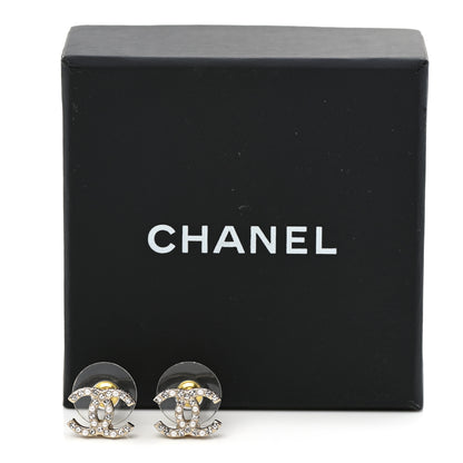 Chanel Pearl Crystal CC Charms Stud Earrings Light Gold 5 of 5