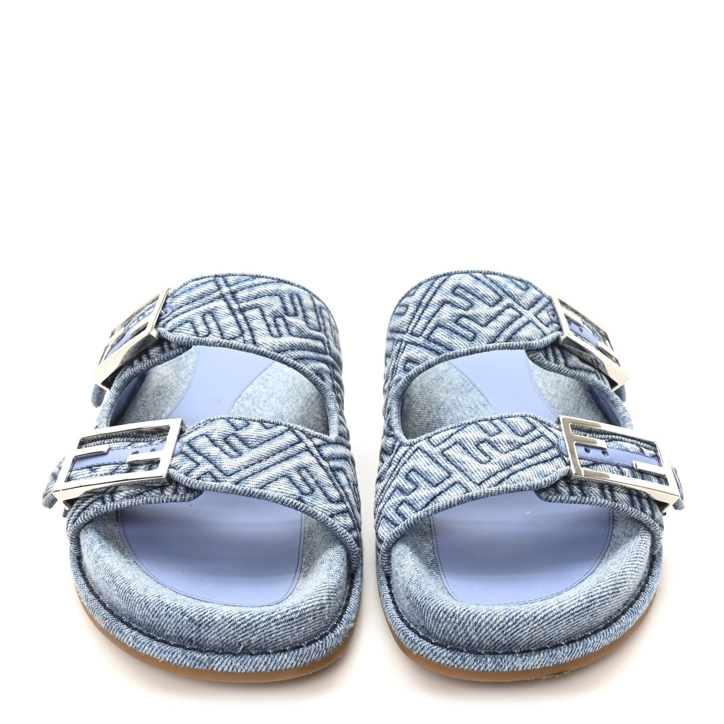 Denim FF Quilted Fendi Feel Buckled Slide Sandals 40 Blue