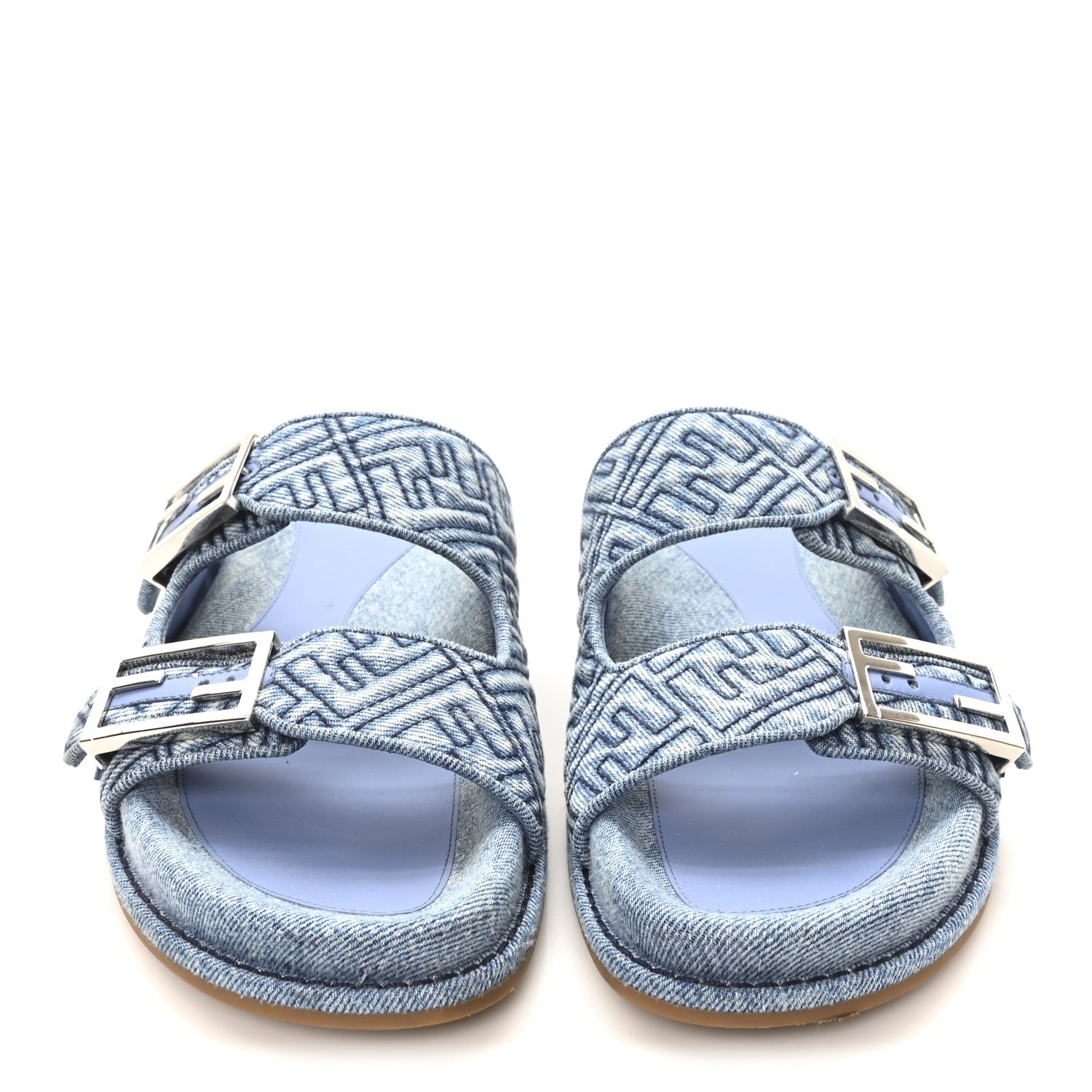 Fendi Denim FF Quilted Fendi Feel Buckled Slide Sandals 40 Blue 3 of 10