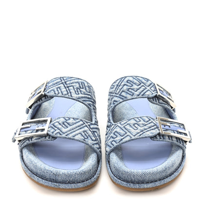 Fendi Denim FF Quilted Fendi Feel Buckled Slide Sandals 40 Blue 3 of 10