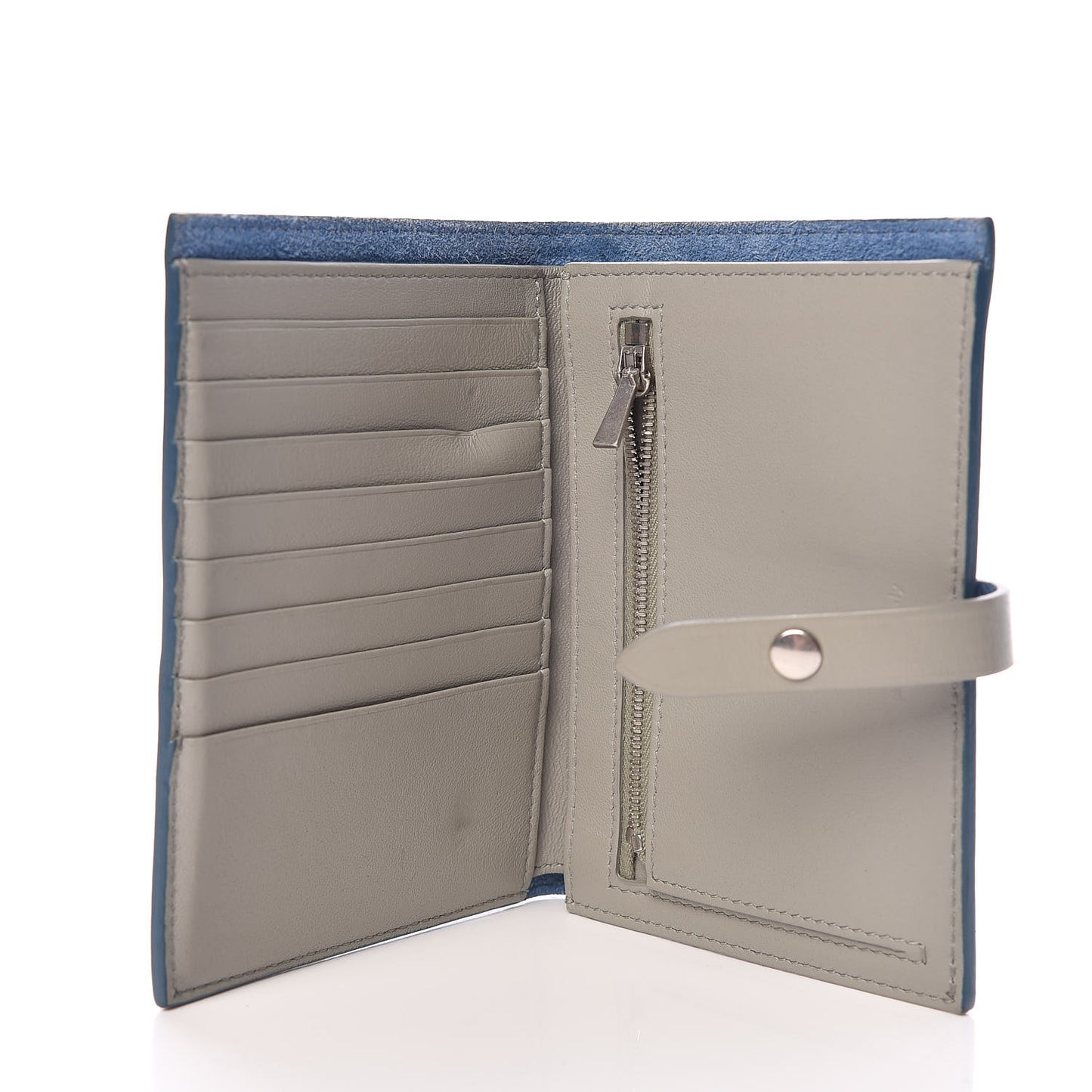 Grained Calfskin Medium Multifunction Strap Wallet Denim