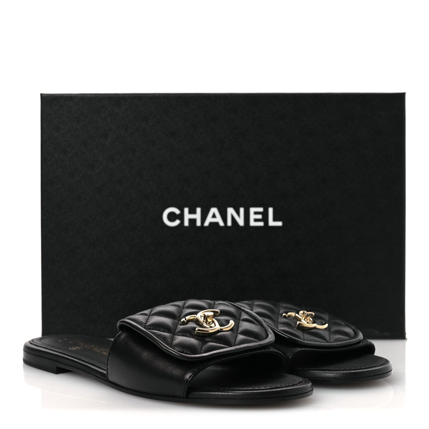 Lambskin Quilted Turnlock Flat Mules 39 Black 39.5 Black