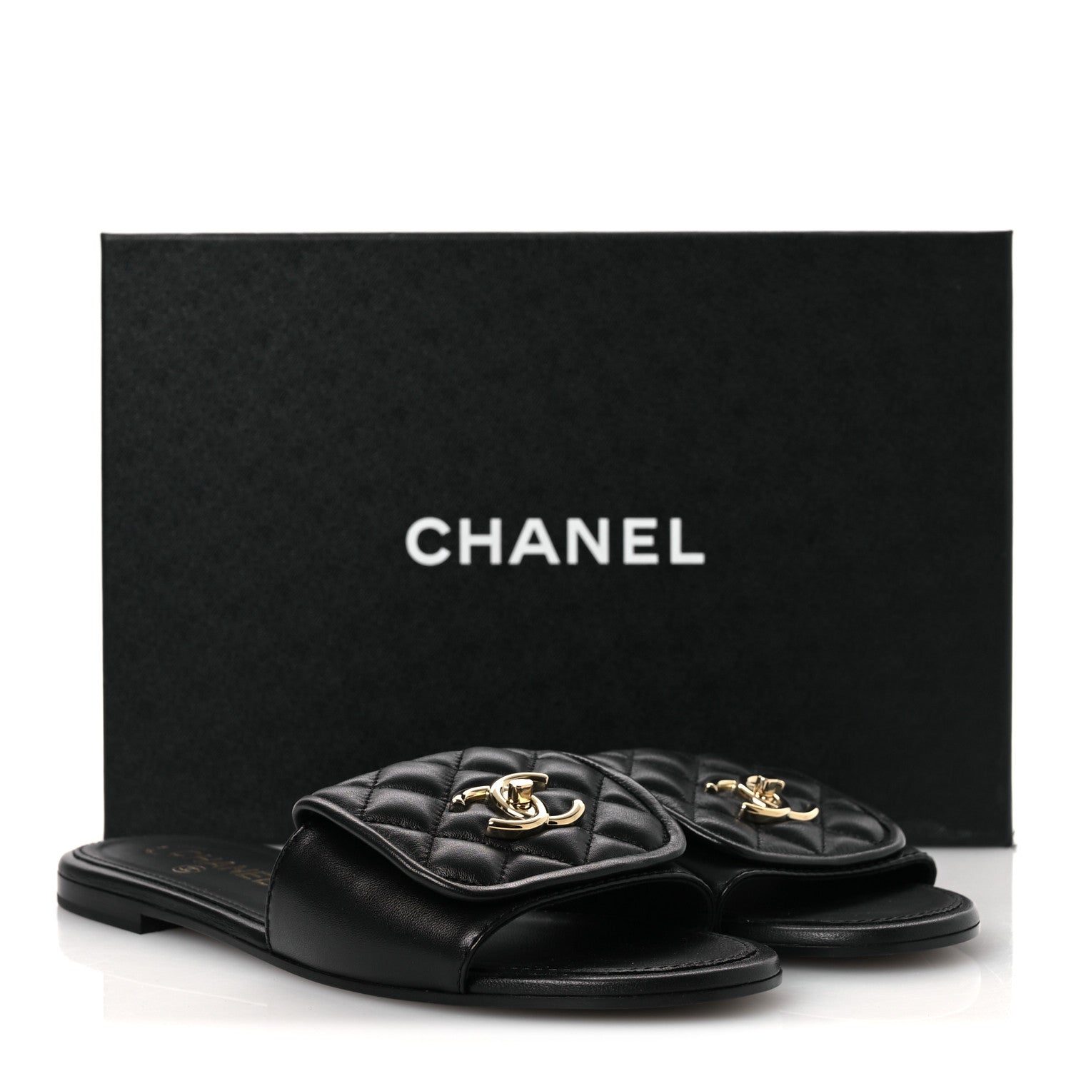Chanel Lambskin Quilted Turnlock Flat Mules 39 Black 39.5 Black 11 of 11