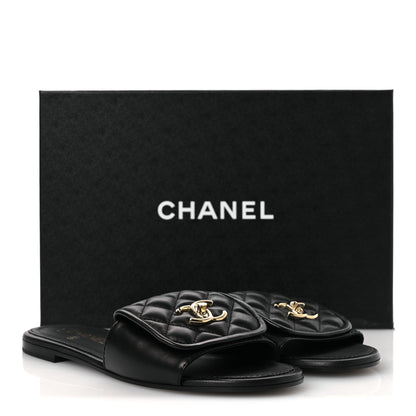 Chanel Lambskin Quilted Turnlock Flat Mules 39 Black 39.5 Black 11 of 11