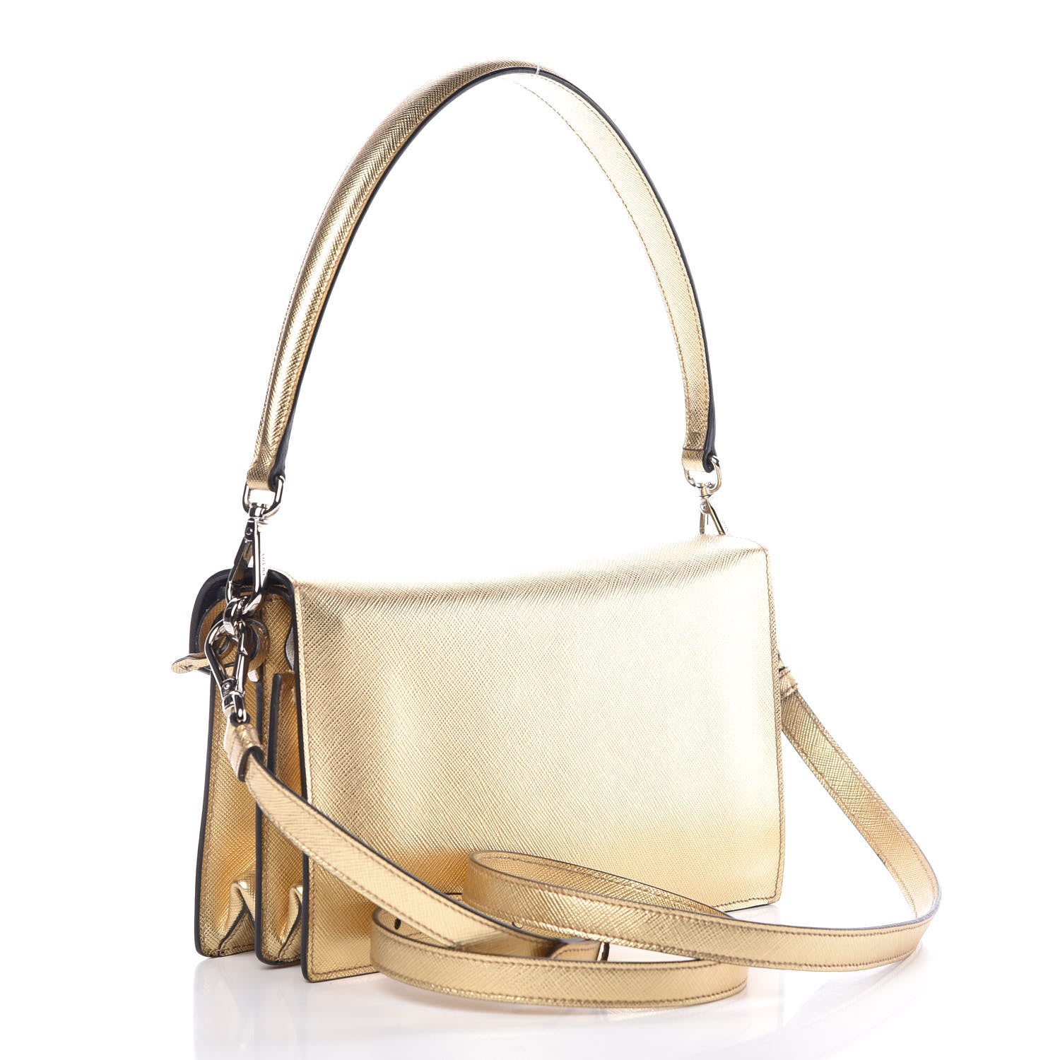 Prada Saffiano Lux Sound Shoulder Bag Gold 4 of 9