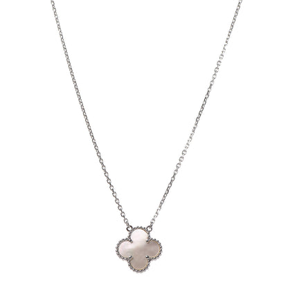 Van Cleef & Arpels 18K White Gold Mother of Pearl Vintage Alhambra Pendant Necklace 1 of 7