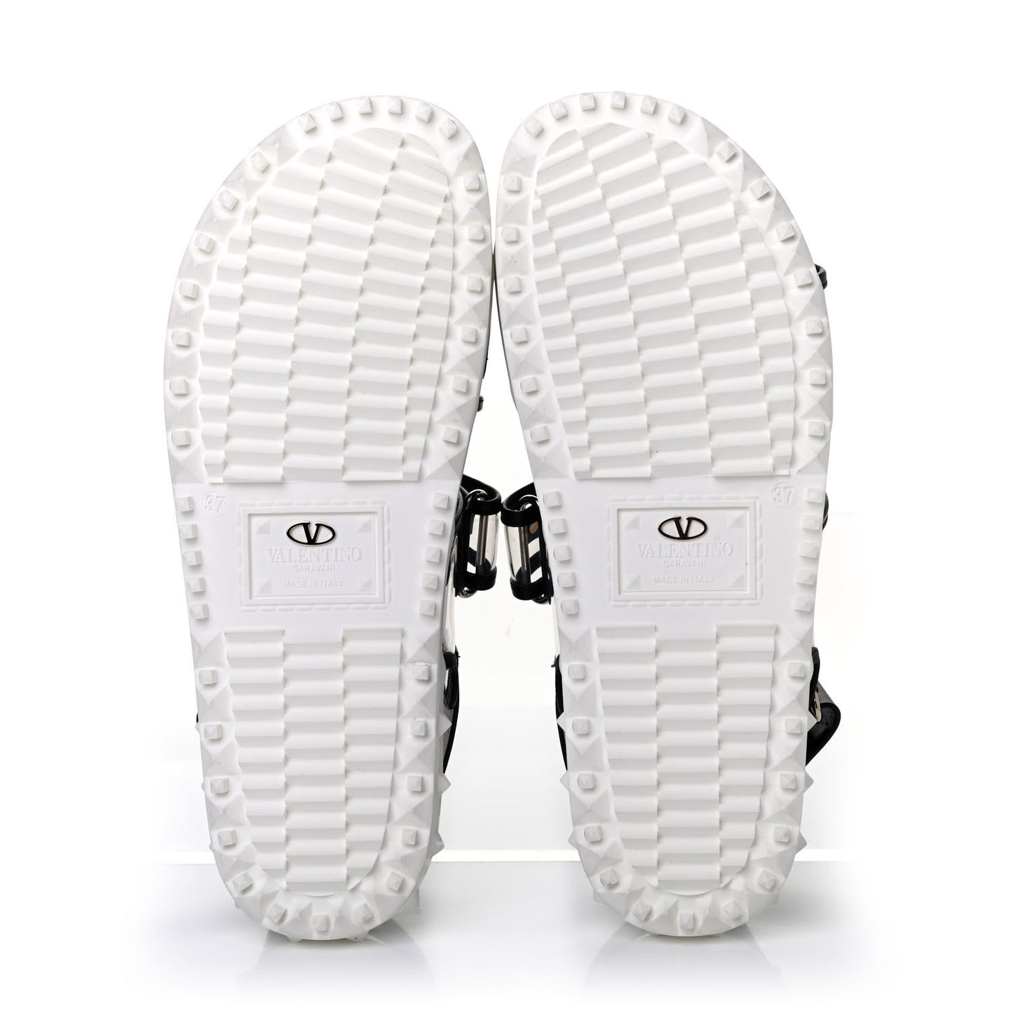 Calfskin PVC Rockstud Velcro Sandals 37 Black White