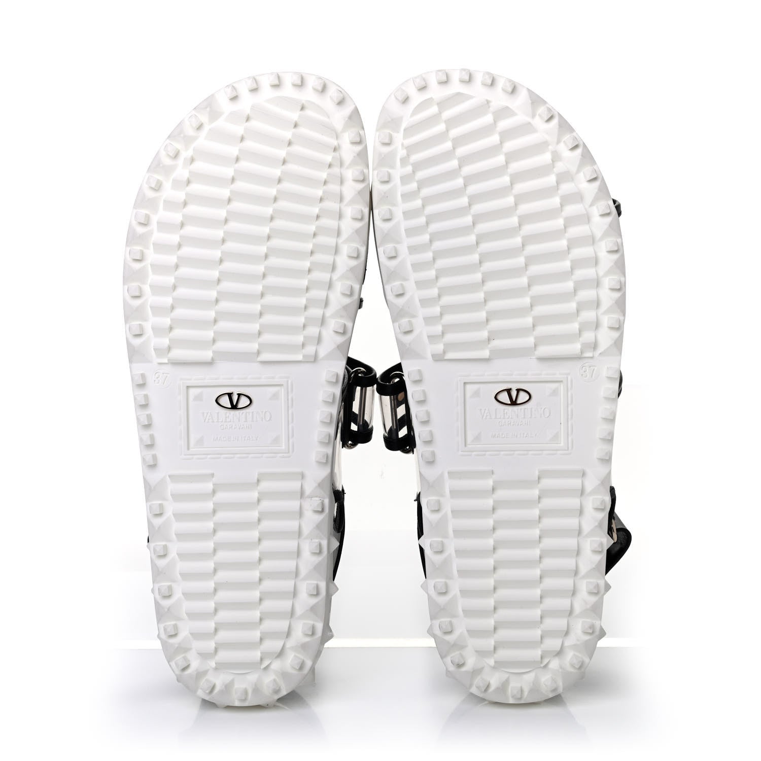 Valentino Garavani Calfskin PVC Rockstud Velcro Sandals 37 Black White 4 of 4