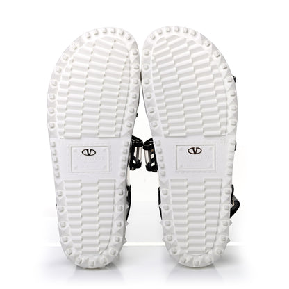 Valentino Garavani Calfskin PVC Rockstud Velcro Sandals 37 Black White 4 of 4