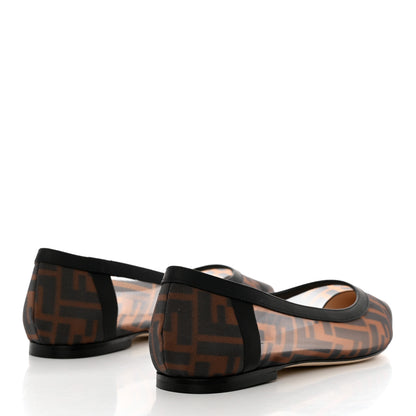 Fendi Mesh FF Skimmer Ballerina Flats 38 Tobacco Moro Black 4 of 8