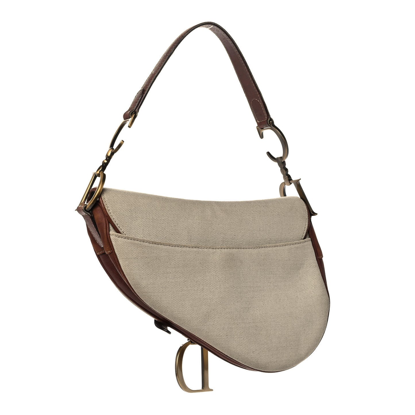 Canvas Calfskin Saddle Bag Beige
