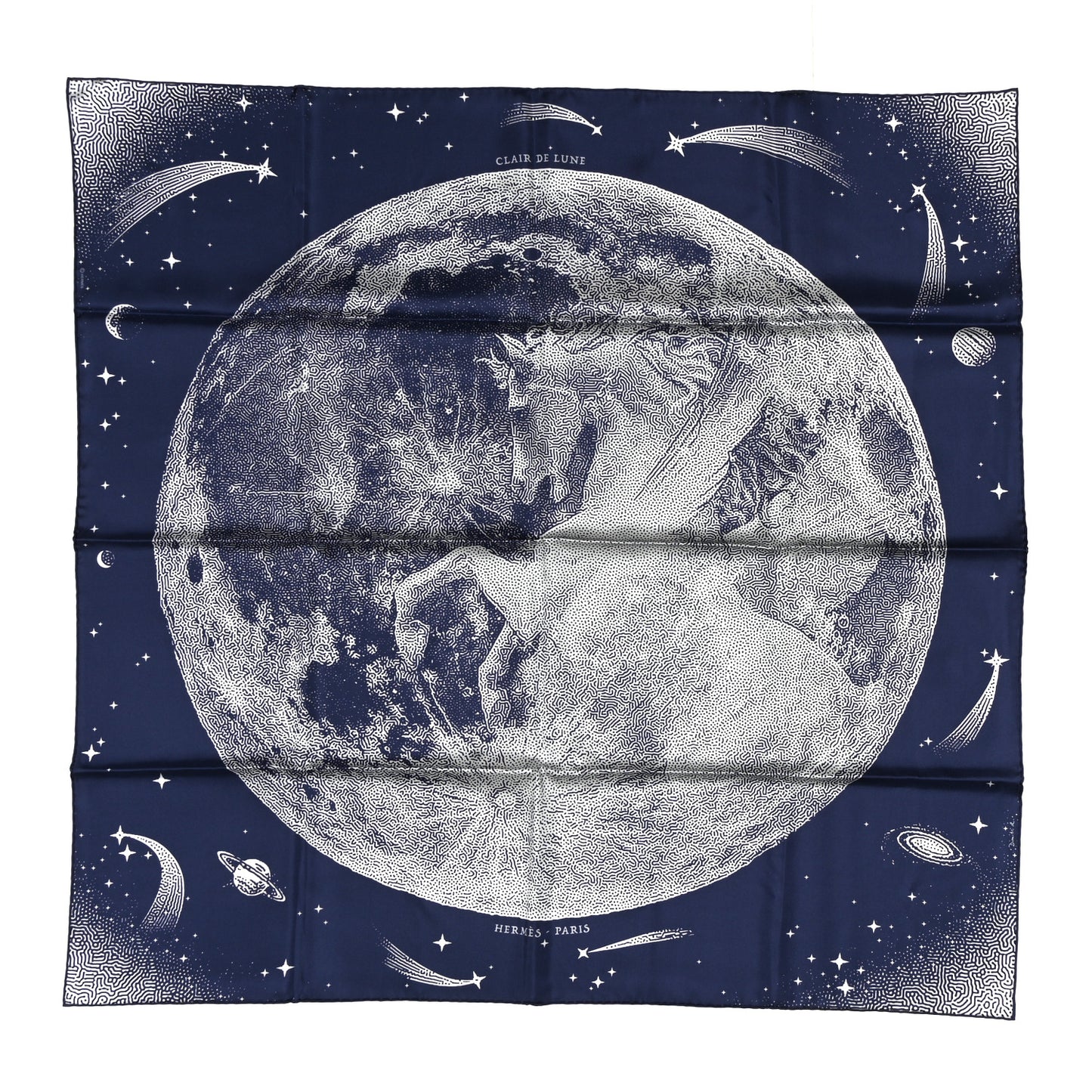 Silk Clair De Lune Double Face Scarf 90 Marine White Beige