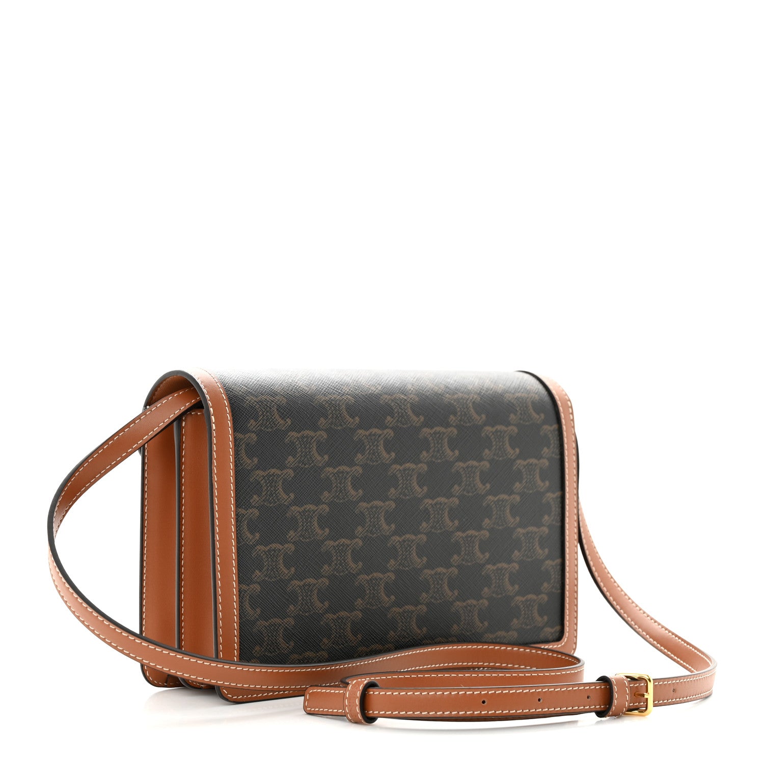 Celine Triomphe Canvas Calfskin Enveloppe Bag Tan 4 of 12
