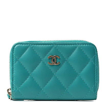 Chanel Lambskin Quilted Zip Around Coin Purse Wallet Turquoise 1 of 4