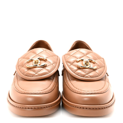 Chanel Crumpled Lambskin Quilted CC Turnlock Moccasins 37 Dark Beige 3 of 10
