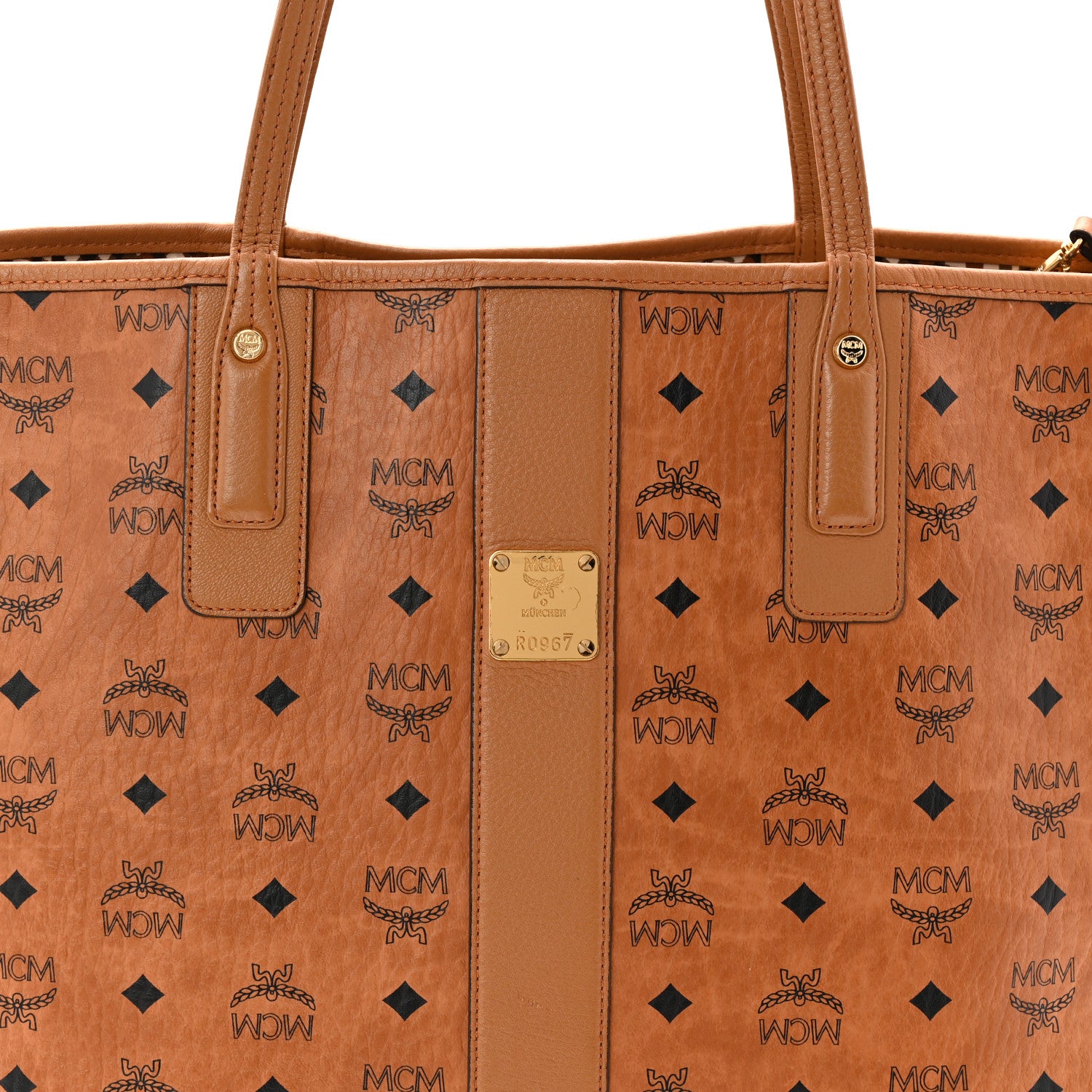 MCM Visetos Medium Liz Reversible Shopper Tote Cognac 1862349