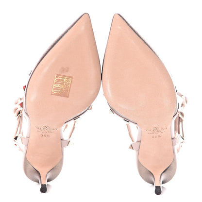 Valentino Garavani Metallic Pebbled Calfskin Rockstud Ankle Strap 65mm Pumps 35.5 Sasso Poudre 8 of 9