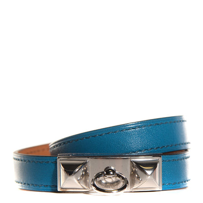Hermes Veau Tadelakt Rivale Double Tour Bracelet Small Bleu Izmir 1 of 9