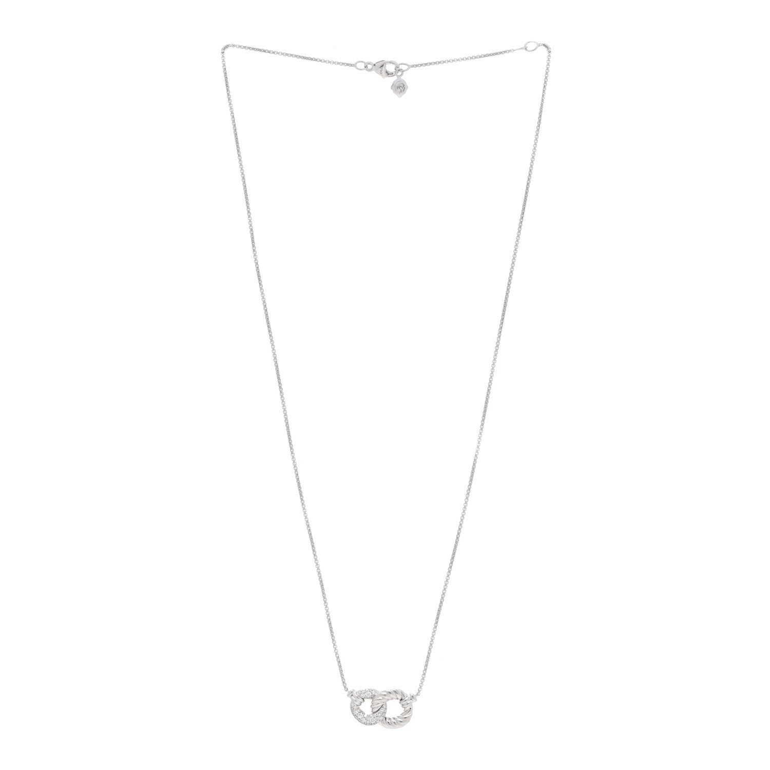 David Yurman 18K White Gold Diamond Belmont Curb Link Pendant Necklace 2 of 4