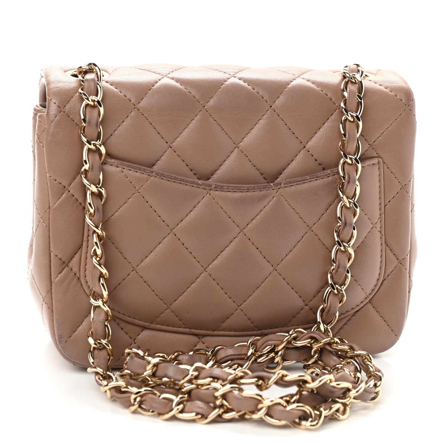 Lambskin Quilted Mini Square Flap Beige