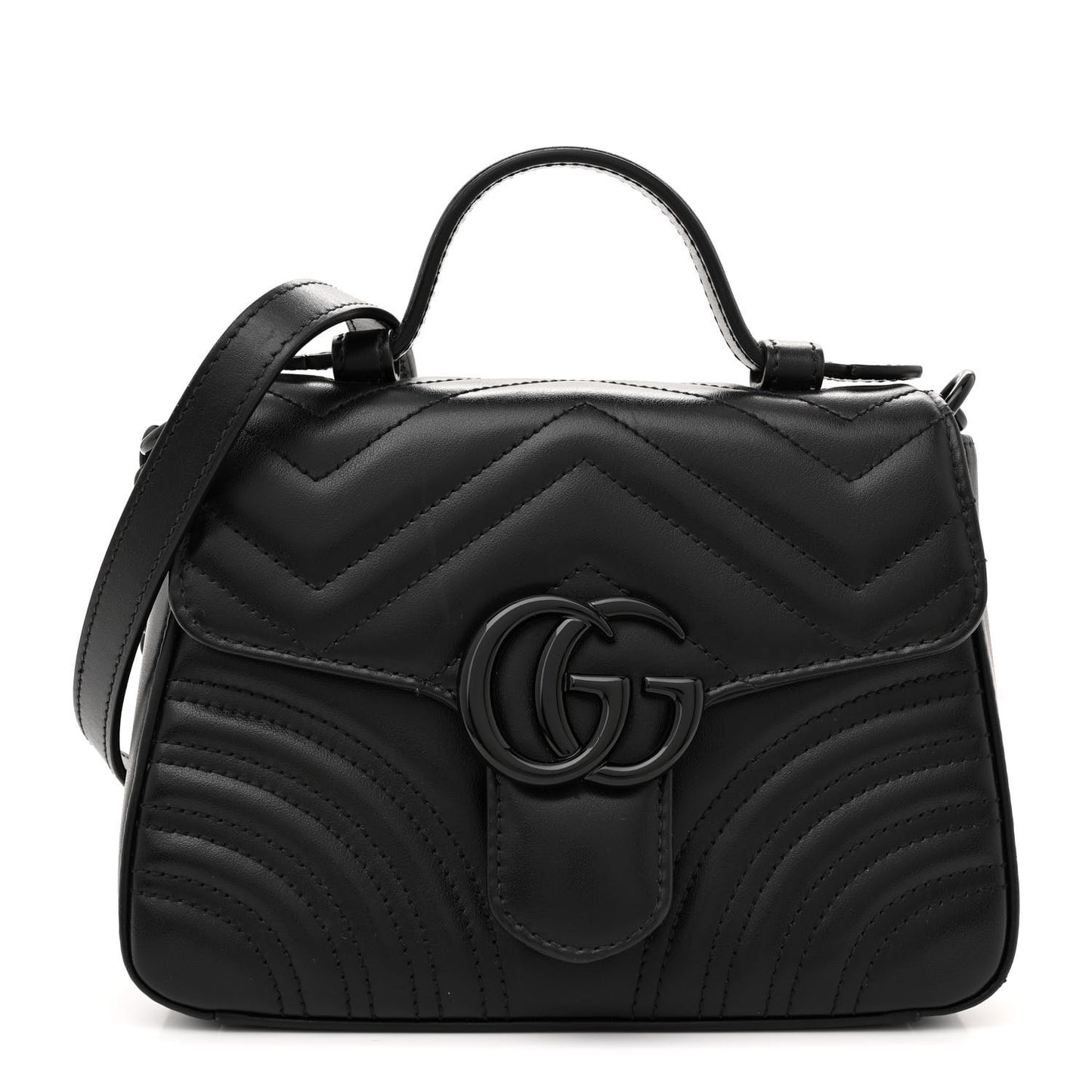 Calfskin Matelasse Monochrome GG Marmont Top Handle Shoulder Bag Black