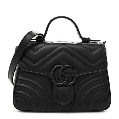 Gucci Calfskin Matelasse Monochrome GG Marmont Top Handle Shoulder Bag Black 1 of 13